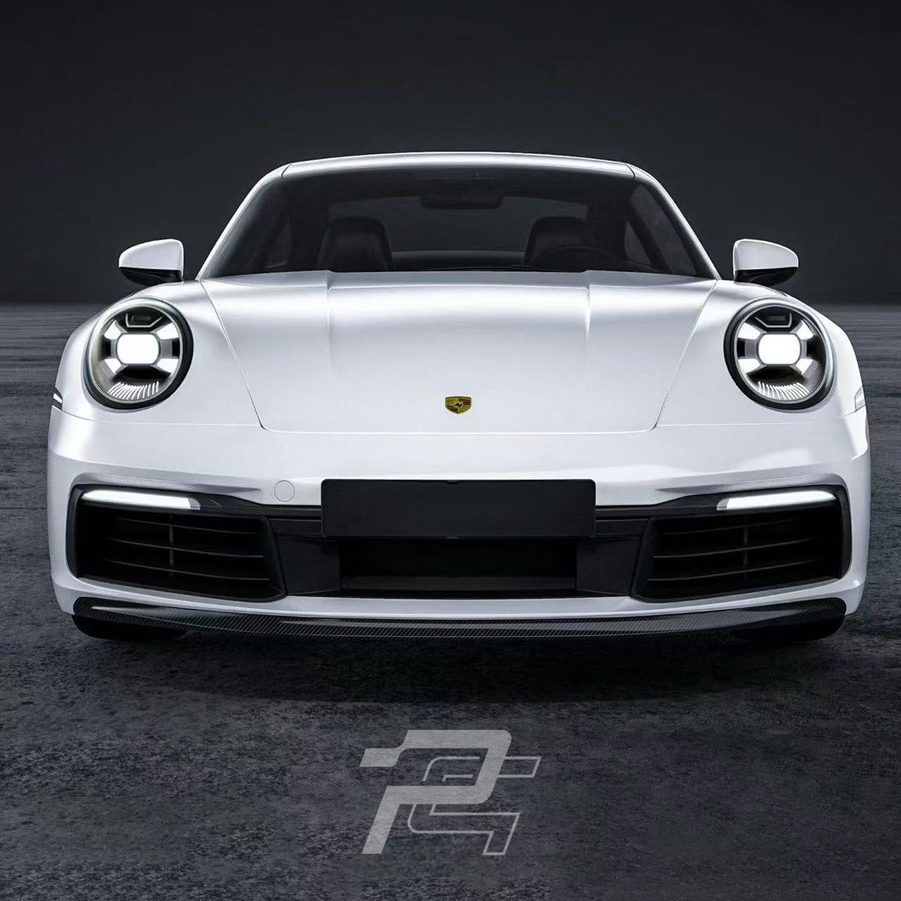 White Porsche car on a dark background