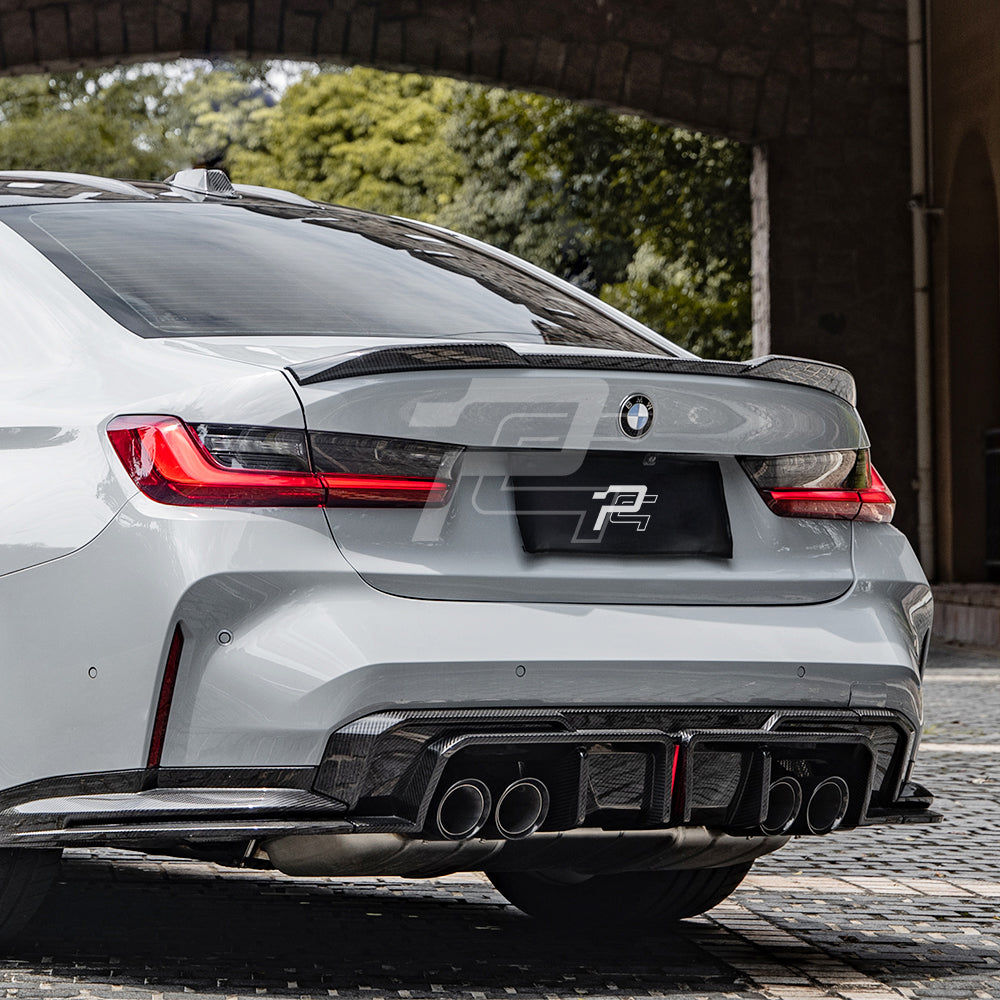 SQ Style Carbon Fiber Rear Diffuser Set With Brake Light V1 - BMW M3 G80 G81