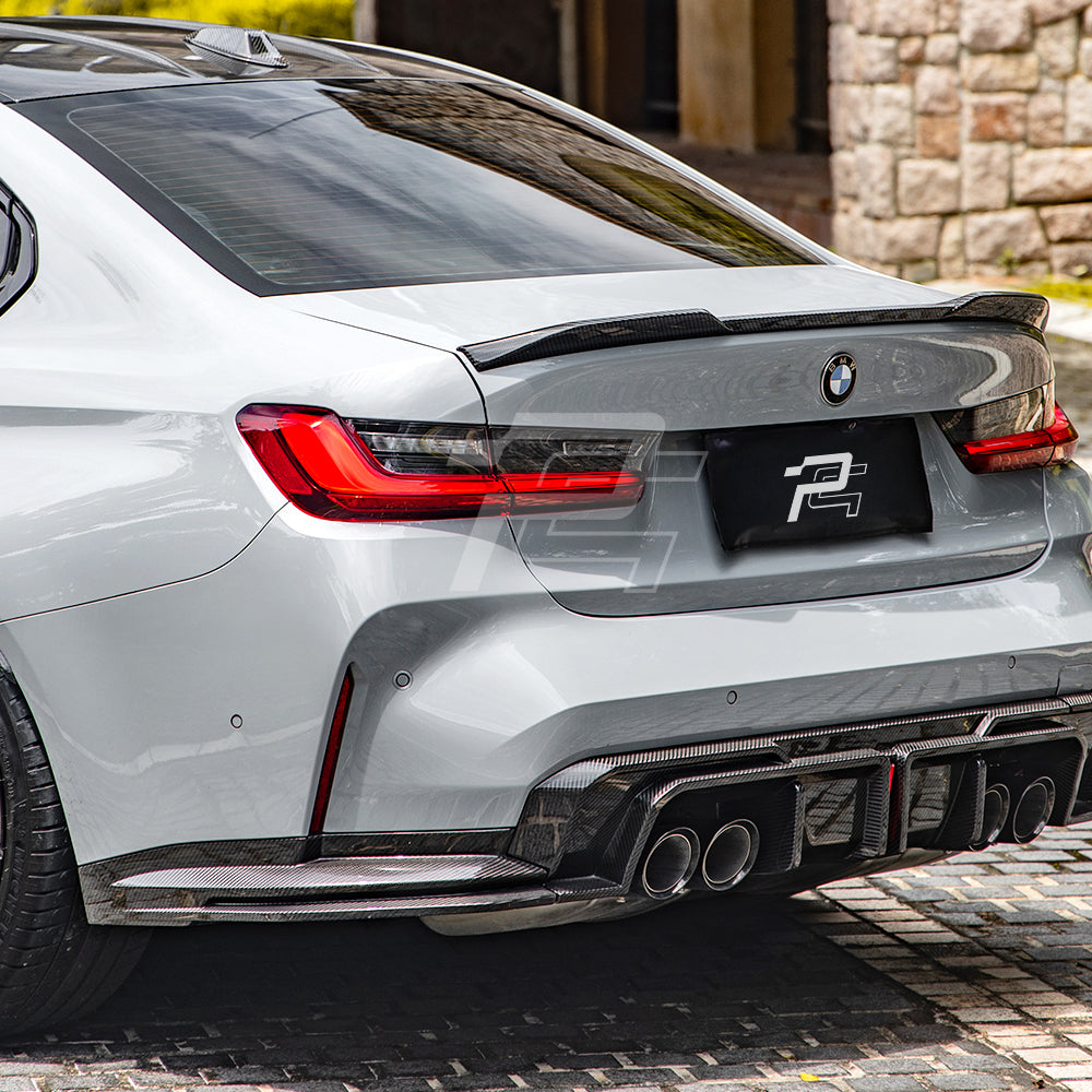 SQ Style Carbon Fiber Rear Diffuser Set With Brake Light V1 - BMW M3 G80 G81