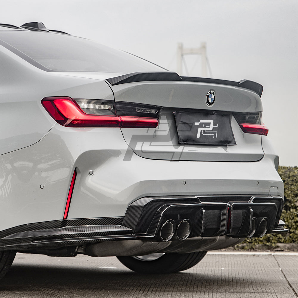 SQ Style Carbon Fiber Rear Diffuser Set With Brake Light V1 - BMW M3 G80 G81