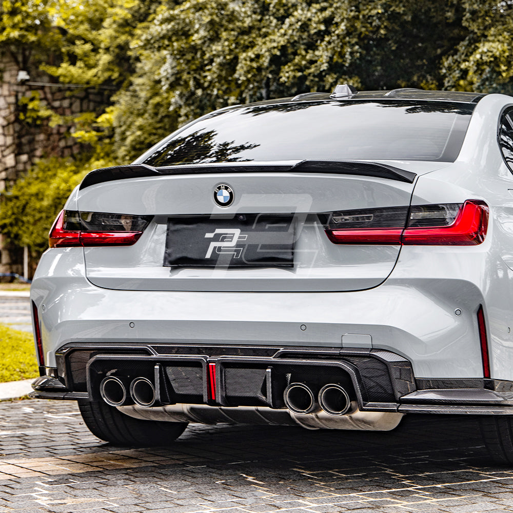 SQ Style Carbon Fiber Rear Diffuser Set With Brake Light V1 - BMW M3 G80 G81