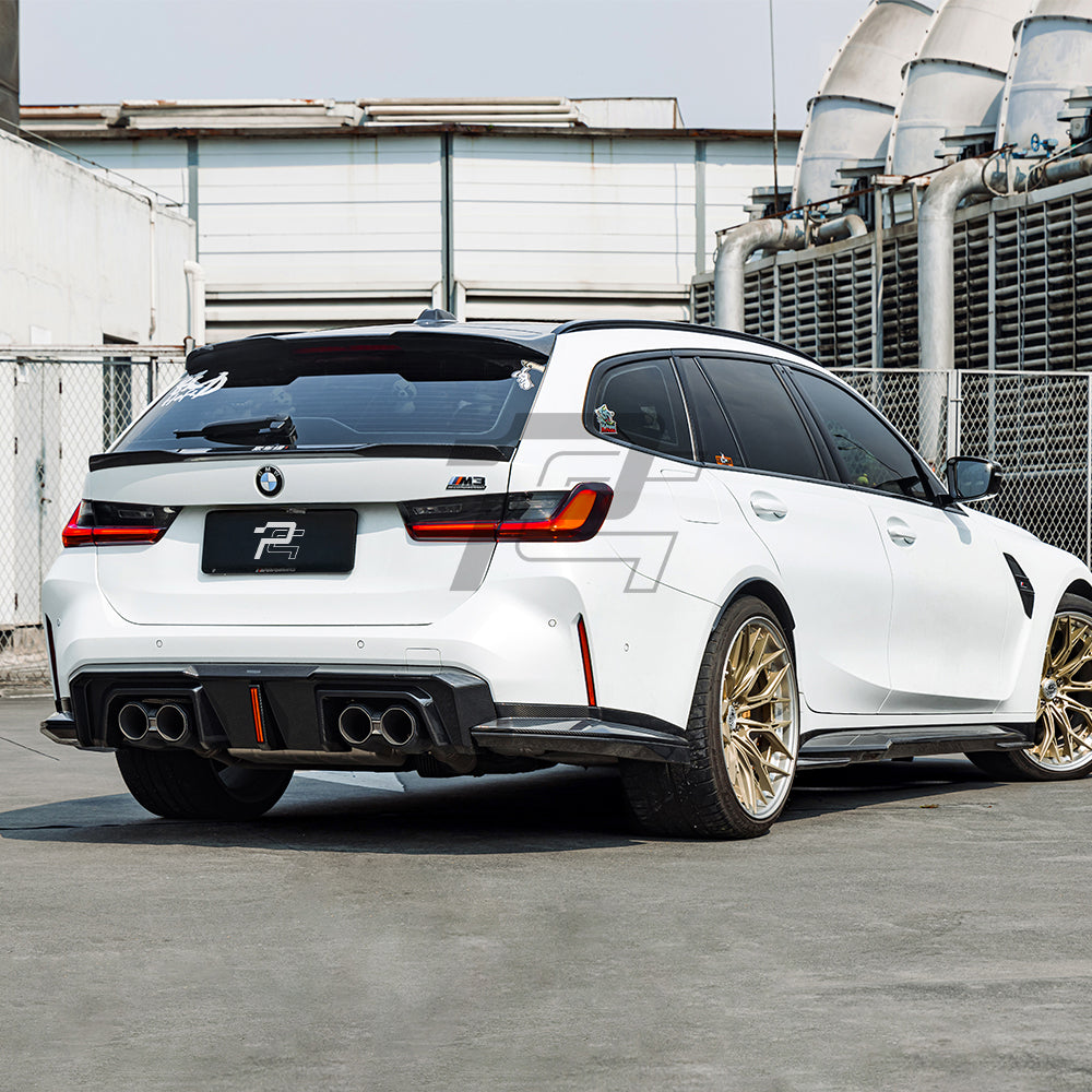 SQ Style Carbon Fiber Rear Diffuser Set With Brake Light V2 - BMW M3 G80 G81