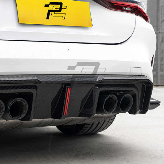 SQ Style Carbon Fiber Rear Diffuser Set With Brake Light V2 - BMW M4 G82 G83